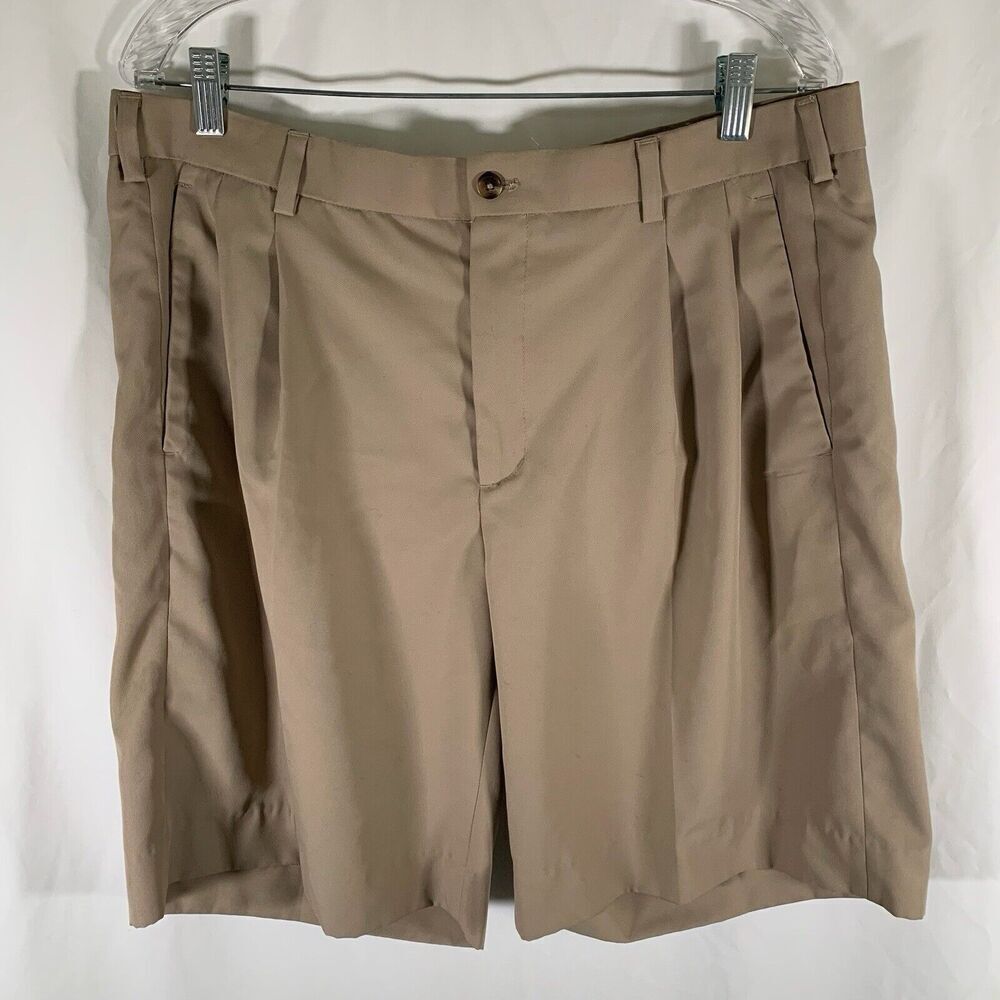 Ping Golf Shorts Men's 36 Khaki Brown Pleated Polyester Pockets 9" Inseam